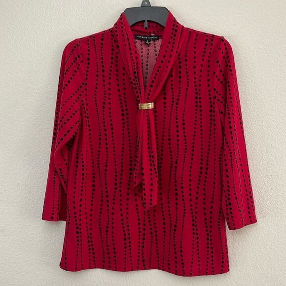 Adrienne Vittadini Red & Black Dot Blouse Size Small - Picture 1 of 5